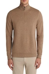 Bugatchi Reversible Quarter Zip Cotton Blend Pullover In Camel