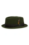 Brixton Stout Pork Pie Wool Hat In Moss/ Black