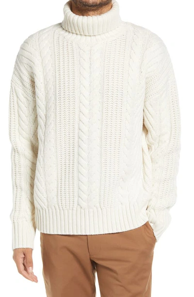 Hugo Boss Nannos Oversize Turtleneck Cable Knit Wool Jumper In White