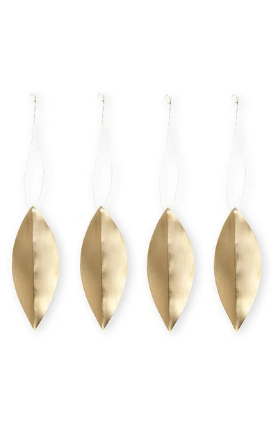 Ferm Living Set Of 4 Leaf Ornaments In Brass