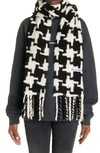 Acne Studios Fringed Houndstooth Alpaca-blend Scarf In White/black