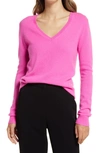 Nordstrom Cashmere Essential V-neck Sweater In Pink Flash