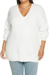 Halogenr Halogen(r) Ribbed V-neck Tunic Sweater In Ivory Cloud