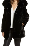 Gallery Hooded Faux Fur Coat In Black