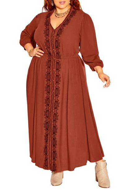 City Chic Western Embroidered Maxi Dress In Bronze | ModeSens