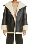 Totême Two-tone Shearling Zipped Jacket In Black Leather In Black/off-white