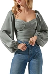 Astr Milkmaid Tie Back Blouse In Sage