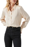 Astr Satin Button-up Shirt In Cream