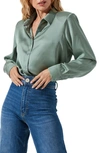 Astr Satin Button-up Shirt In Sage