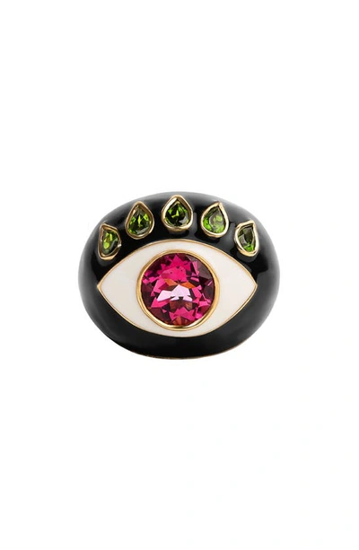 Nevernot Ready To See You 18k Yellow Gold Topaz; Diopside Enameled Ring In Multicolor