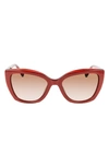 Longchamp Le Pilage 54mm Rectangular Sunglasses In Metallic Red