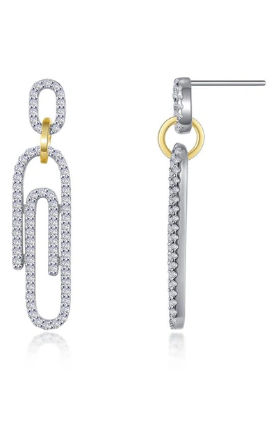 Lafonn Simulated Diamond Two-tone Paperclip Earrings In Two Tone