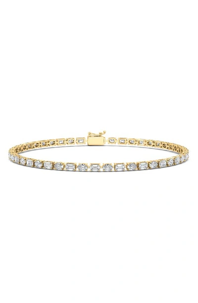 Hautecarat Lab Created Oval And Emerald-cut Diamond Tennis Bracelet In 5.80 Ctw Yellow Gold