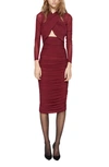 Bardot Aliyah Body-con Long Sleeve Dress In Burgundy