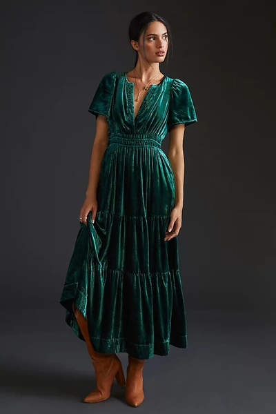 Anthropologie Somerset Velvet Maxi Dress In Green | ModeSens
