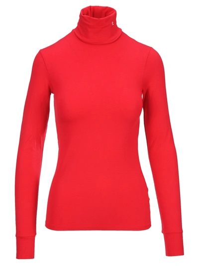 Raf Simons Womens Red White Embroidered Turtleneck Stretch-jersey Top S