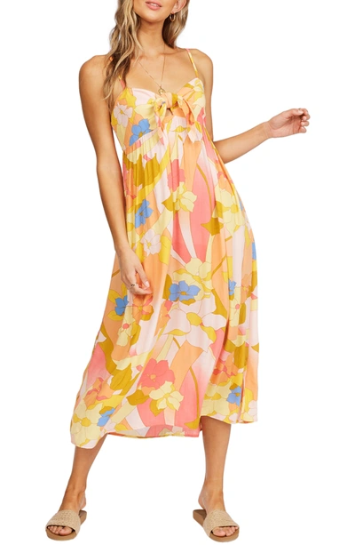 Billabong Twist It Knot Front Midi Dress In Coral Sands