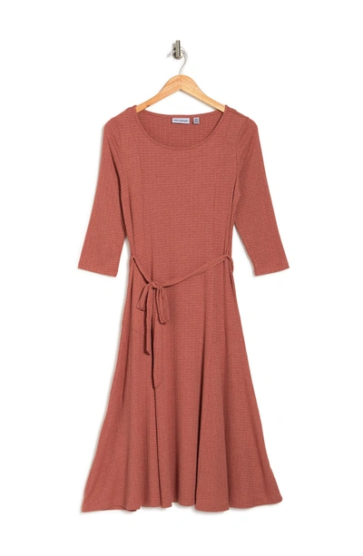 Nina Leonard Sylvia Belted Knit Midi Dress In Rust