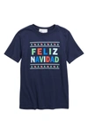 Nordstrom Rack Kids' Graphic Print T-shirt In Navy Peacoat Feliz Navidad