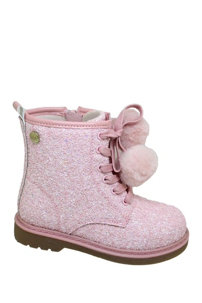 Nicole Miller Kids' Glitter Pompom Lace-up Boot In Pink Glitter
