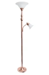 Lalia Home Torchiere Floor Lamp In Rose Gold/ White Shades