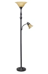 Lalia Home Torchiere Floor Lamp In Restoration Bronze/amber Shade