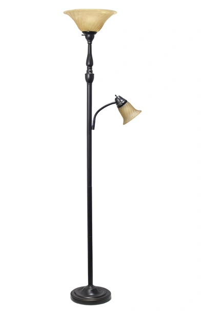 Lalia Home Torchiere Floor Lamp In Restoration Bronze/amber Shade