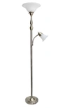 Lalia Home Torchiere Floor Lamp In Antique Brass/ White Shades
