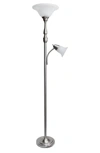 Lalia Home Torchiere Floor Lamp In Brushed Nickel/ White Shades