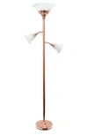 Lalia Home Torchiere Floor Lamp In Rose Gold/ White Shades