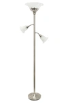 Lalia Home Torchiere Floor Lamp In Brushed Nickel/ White Shades