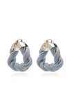 Bottega Veneta Women's Twist Triangle Leather-trimmed Sterling Silver Earrings In Blue