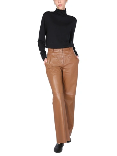 Alberta Ferretti High Waisted Leather Pants In Brown