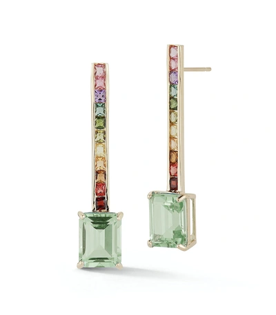 Mateo Somewhere Over The Rainbow Green Amethyst Earrings In Yellow Gold,rainbow Sapphire,green Amethyst