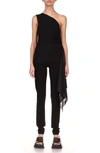 Givenchy One-shoulder Draped Perforated Crepe And Ribbed-knit Top In 001-black