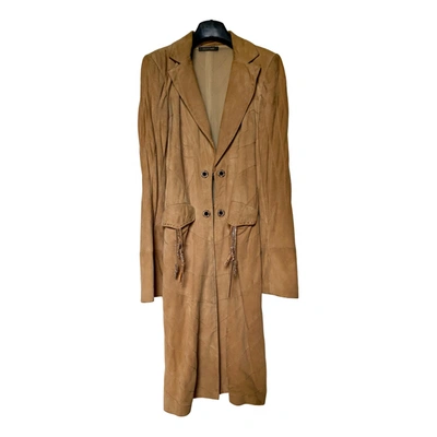 Pre-owned Roberto Cavalli Leather Coat In Camel