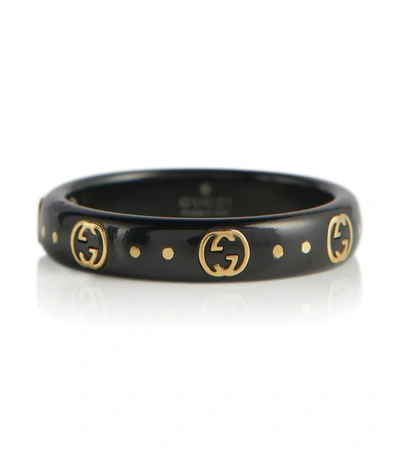 Gucci Icon 18ct Yellow-gold And Gemstone Ring In Black