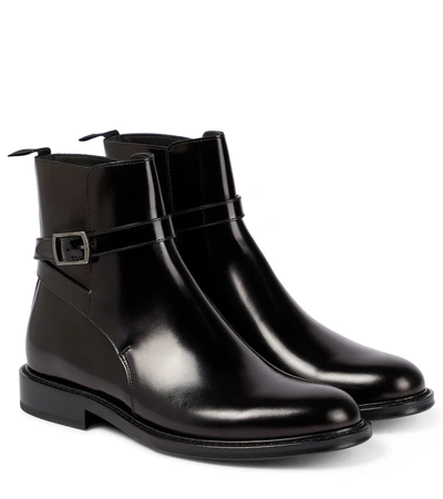 Saint Laurent Army Glossed-leather Ankle Boots In Black
