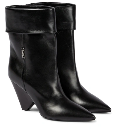 Saint Laurent Niki 85 Leather Ankle Boots In Nero