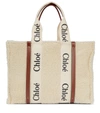 CHLOÉ WOODY LARGE SHEARLING AND LEATHER TOTE,P00597450