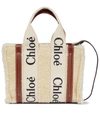 Chloé Woody Small Shearling And Leather Tote In Mild Beige