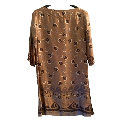 Pre-owned Jucca Silk Mid-length Dress In Brown