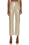 Agolde Recycled Leather 90's Pinch Waist Jeans In Quail Patent In Beige