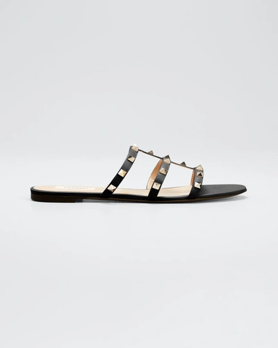 VALENTINO GARAVANI ROCKSTUD CAGED FLAT SLIDE SANDALS,PROD168560045