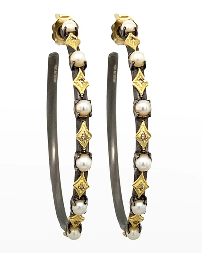 ARMENTA OLD WORLD ALTERNATING PEARL AND CRIVELLI HOOP EARRINGS, 35MM,PROD246400112