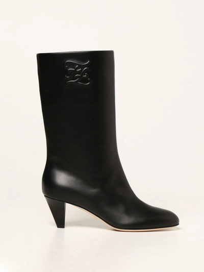 Fendi Karligraphy Boots In Leather In 黑色