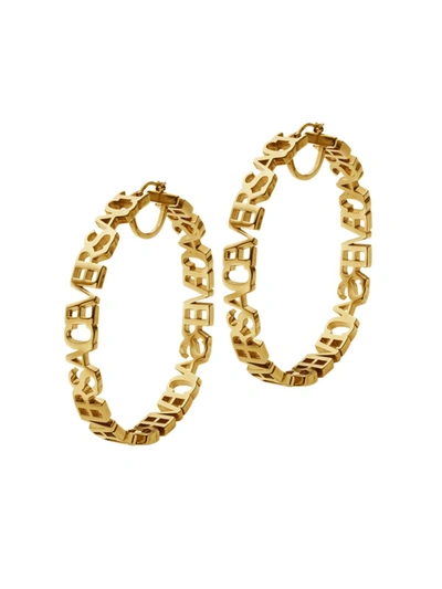 Versace Logo Text Hoop Earrings In Gold