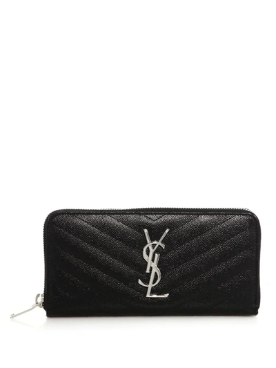 Saint Laurent Monogram Matelasse Leather Zip-around Wallet In Black