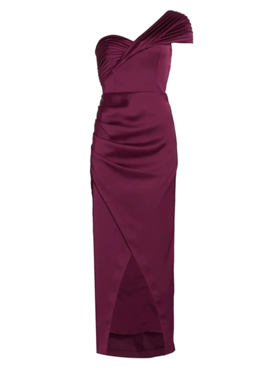 Theia Gisela One-shoulder Satin Dress In Cassis