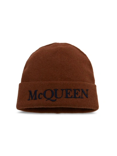 Alexander Mcqueen Embroidered Logo Beanie In Red Black